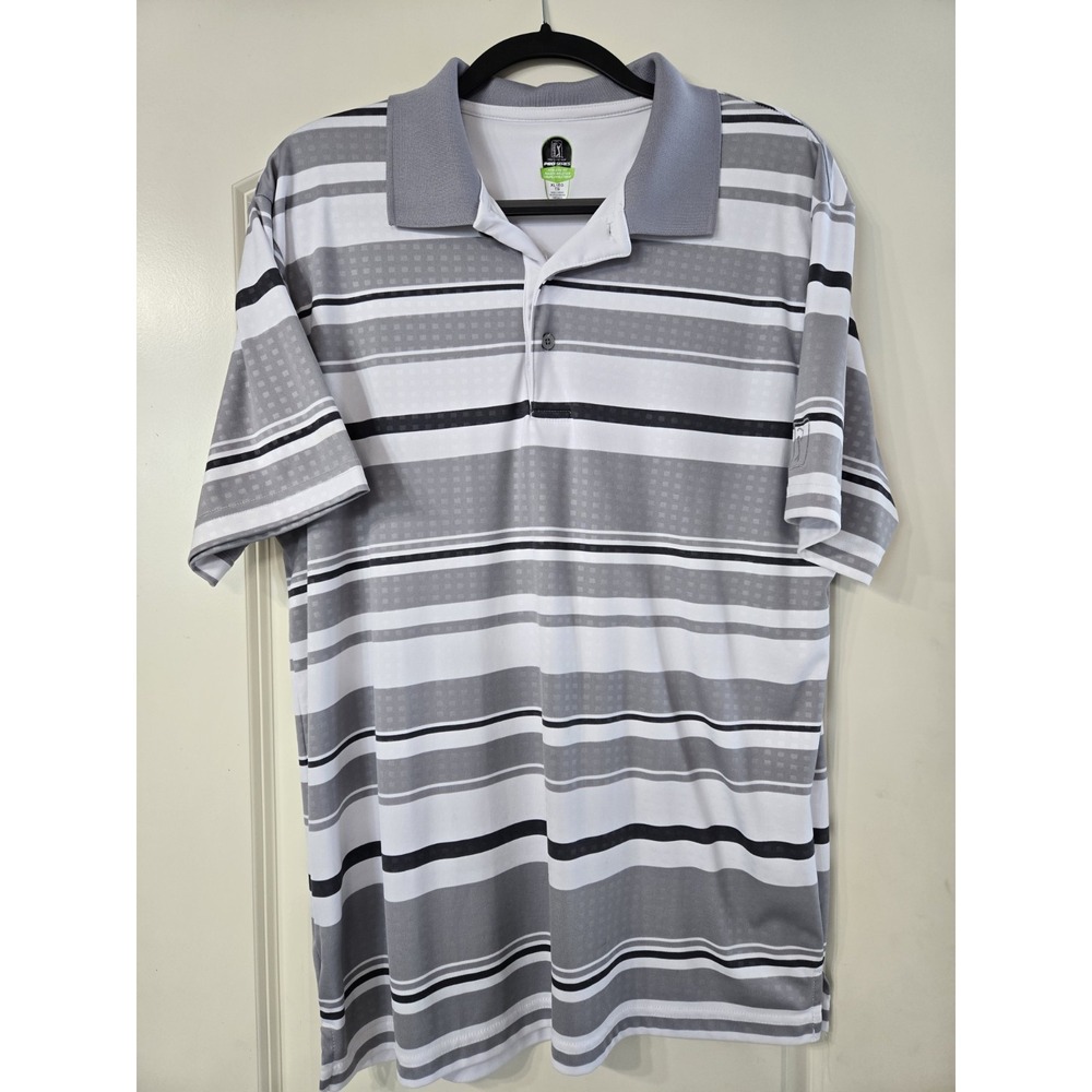 PGA Tour Polo Shirt Men's Extra Large Pro Series Gray White‎ Short Sleeve Golf